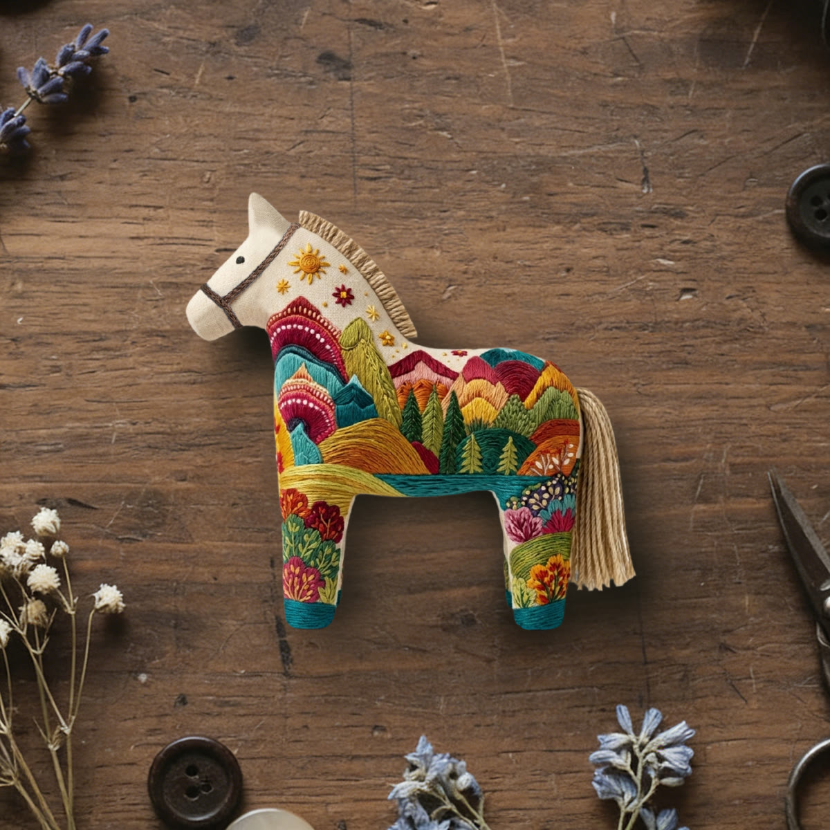 Rubbyoo Dala Horse Embroidery Kit - Rainbow Mountain Range | Creative Birthday Gift For Her | Whimsical Diy Handmade Hanging Ornament - 6 inches hoop kit - image 1