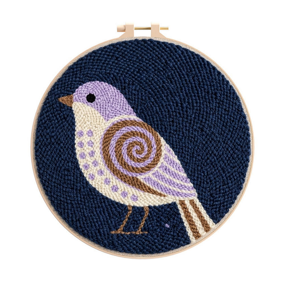 Little Bird Punch Needle Kit - Diy Yarn Craft | Handmade Hanging Ornament - 8 inch Hoop Kit - image 1