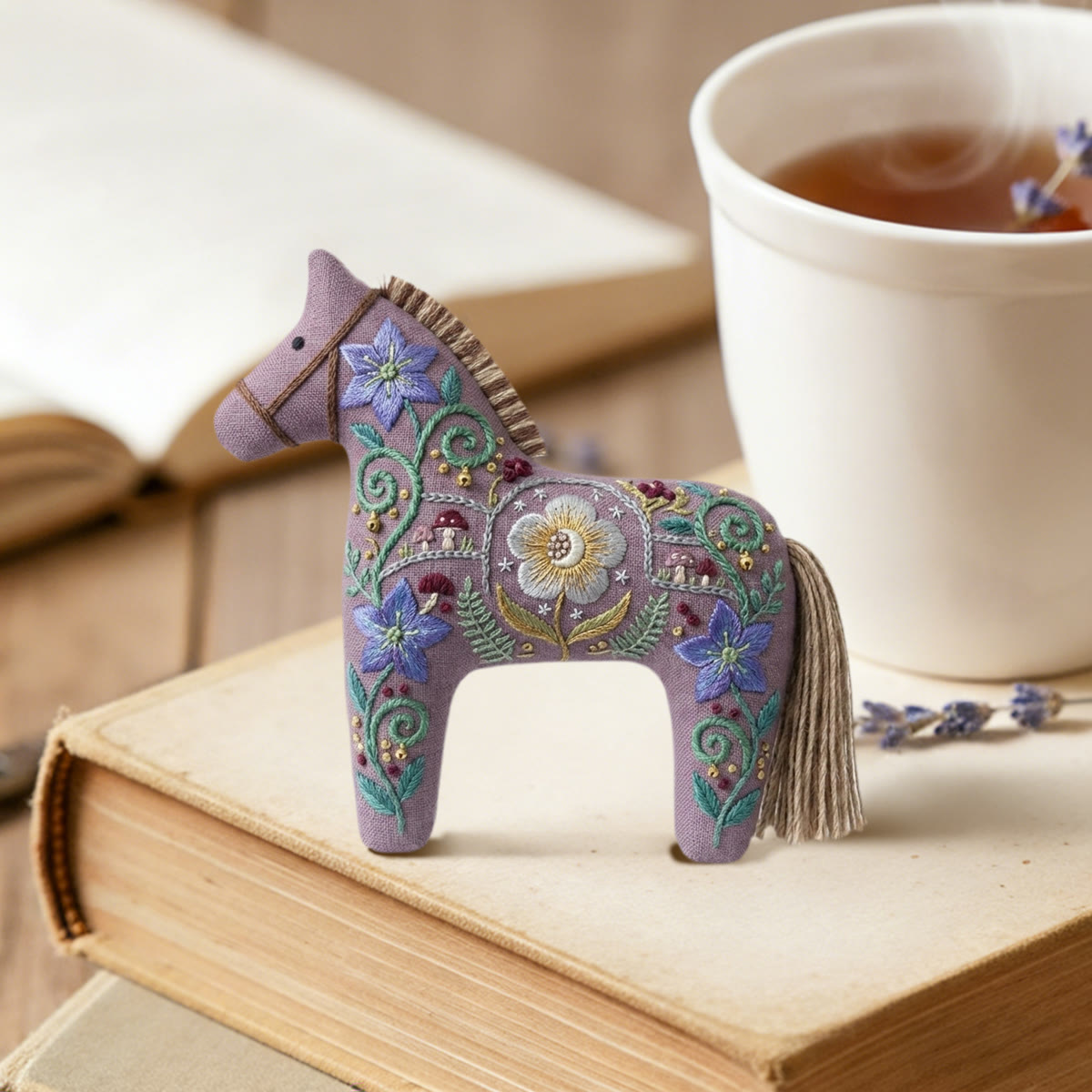 Rubbyoo Dala Horse Embroidery Kit - Bellflower And Daisy Design | Mother′s Day Floral Gift | Cozy Handmade Bedroom Accent - image 2