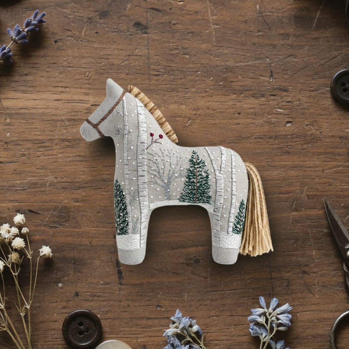 Rubbyoo Dala Horse Embroidery Kit - Birch Tree Forest | Elegant Housewarming Gift | Modern Farmhouse Decor - 6 inches hoop kit - image 1