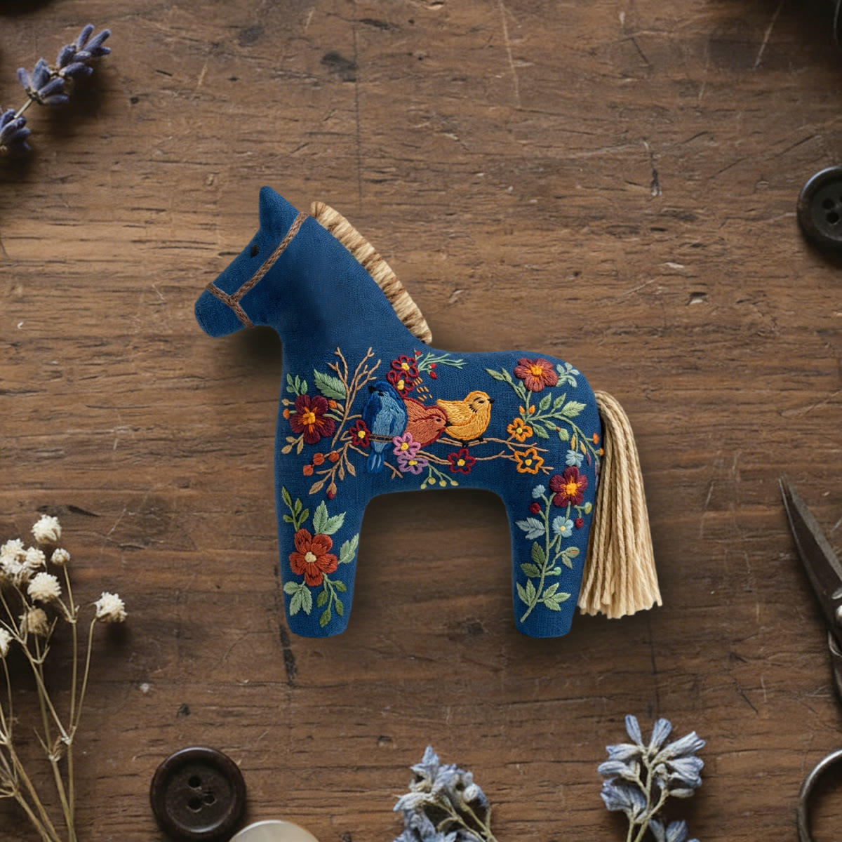 Rubbyoo Dala Horse Embroidery Kit - Songbirds On A Branch | Unique Mother′s Day Keepsake | Boho Chic Home Decor - 6 inches hoop kit - image 1
