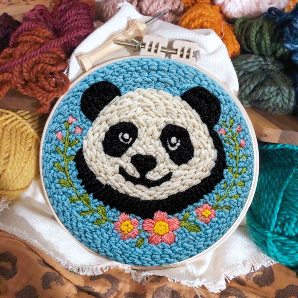 Floral Panda Punch Needle Kit - Adorable Animal Craft |  Diy Project For Beginner  - image 3