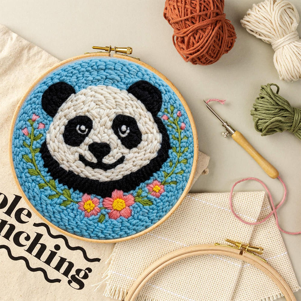 Floral Panda Punch Needle Kit - Adorable Animal Craft |  Diy Project For Beginner  - image 6