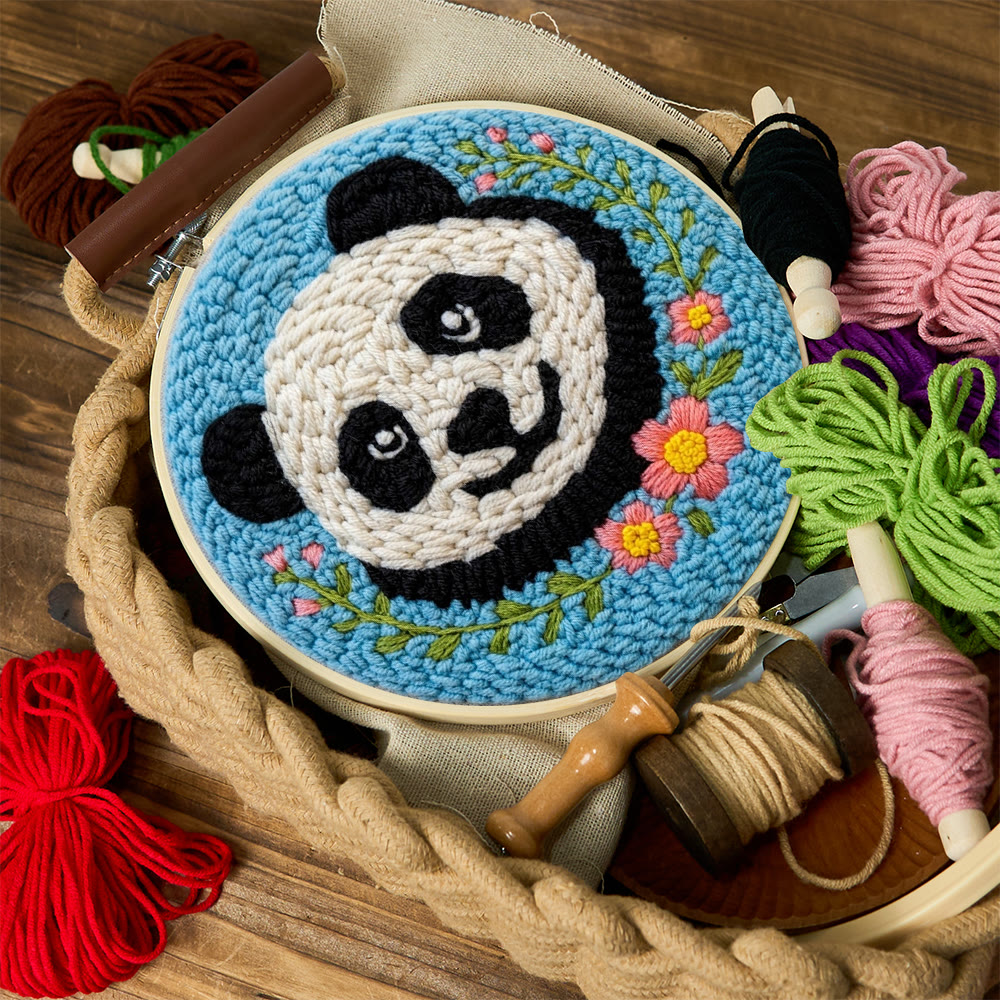 Floral Panda Punch Needle Kit - Adorable Animal Craft |  Diy Project For Beginner  - image 2