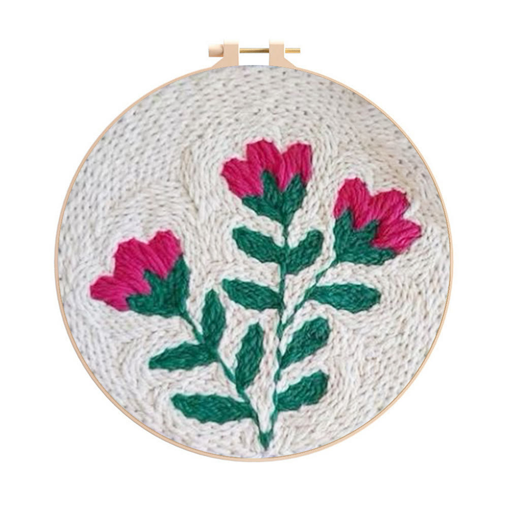 Pink Flower Punch Needle Kit - Beginner Handmade Carft | Diy Hanging Wall Art  - 8 inch Hoop Kit - image 1