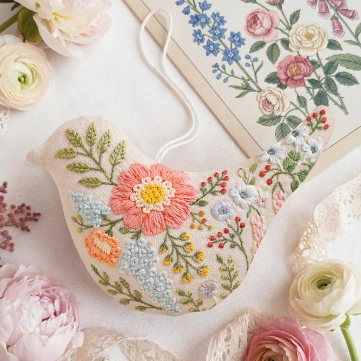 Rubbyoo Bird-shaped Embroidery Kit - Wildflower Garden Design | Diy Handmade Gift For Mom | Whimsical Wall Decor - image 3