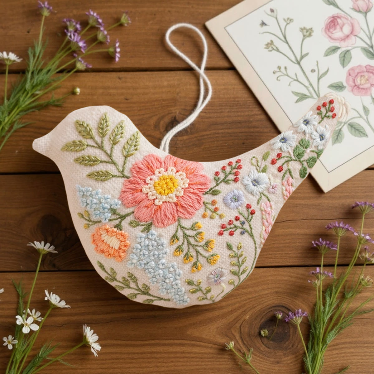 Rubbyoo Bird-shaped Embroidery Kit - Wildflower Garden Design | Diy Handmade Gift For Mom | Whimsical Wall Decor - image 2