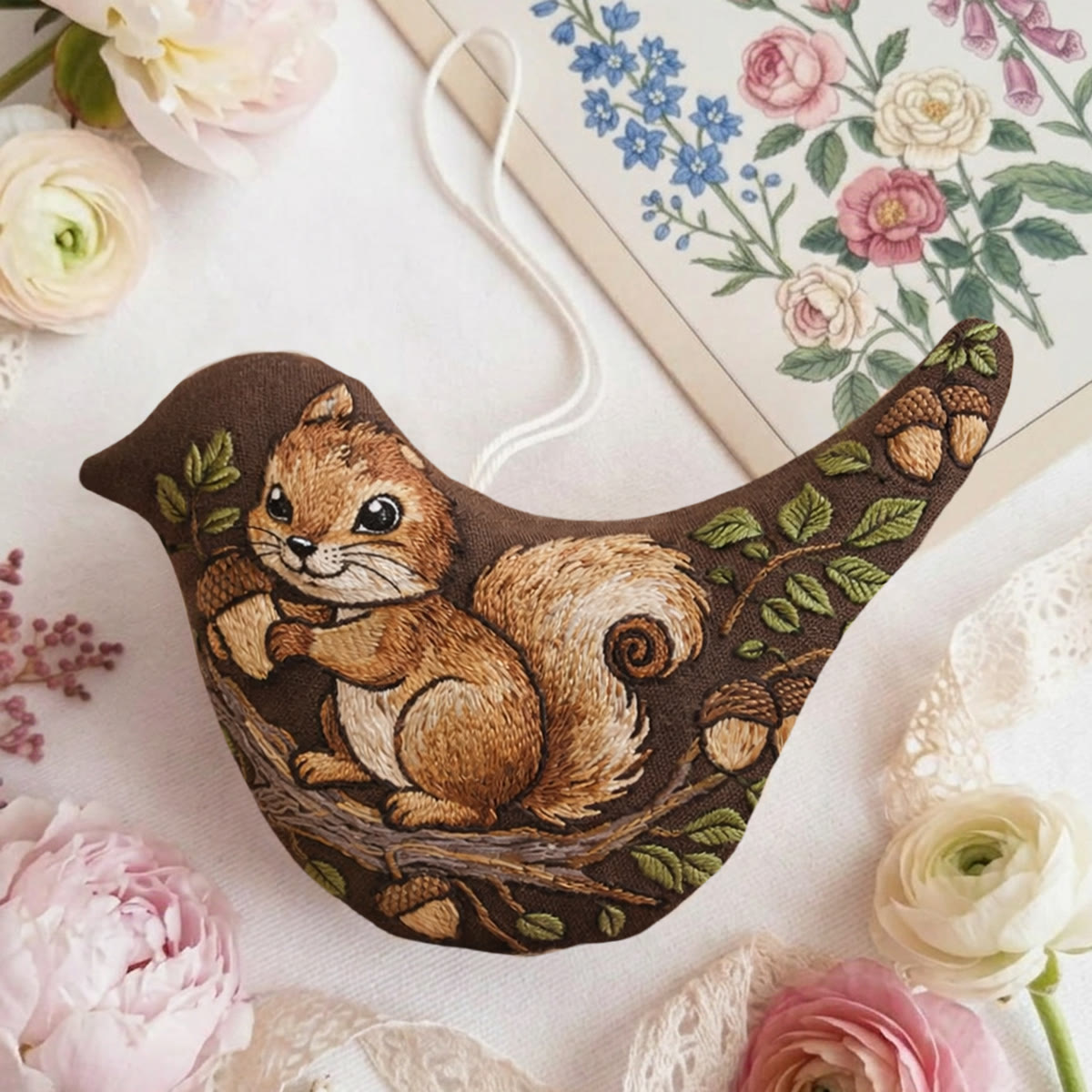 Rubbyoo Bird-shaped Embroidery Kit -  Squirrel And Acorn | Unique Woodland Gift For Her | Nursery Wall Decor - image 2