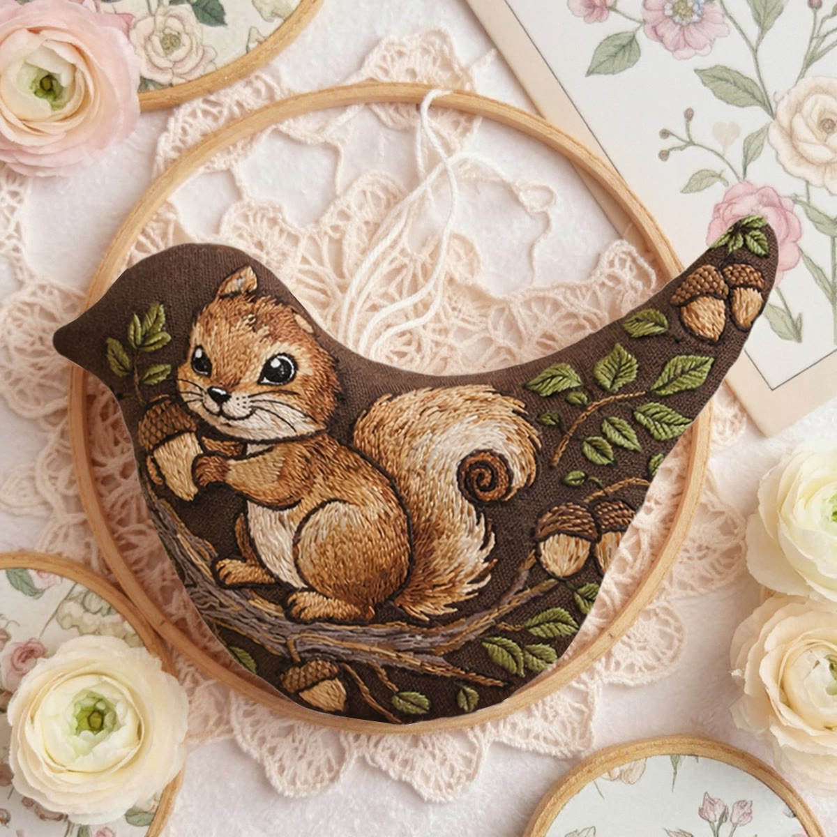 Rubbyoo Bird-shaped Embroidery Kit -  Squirrel And Acorn | Unique Woodland Gift For Her | Nursery Wall Decor - image 4