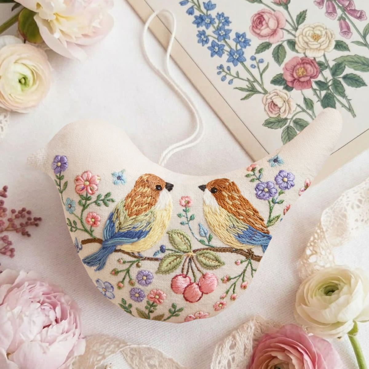 Rubbyoo Bird-shaped Embroidery Kit - Pair Of Birds With Berries | Unique Anniversary Gift For Her | Floral Home Decor - image 3
