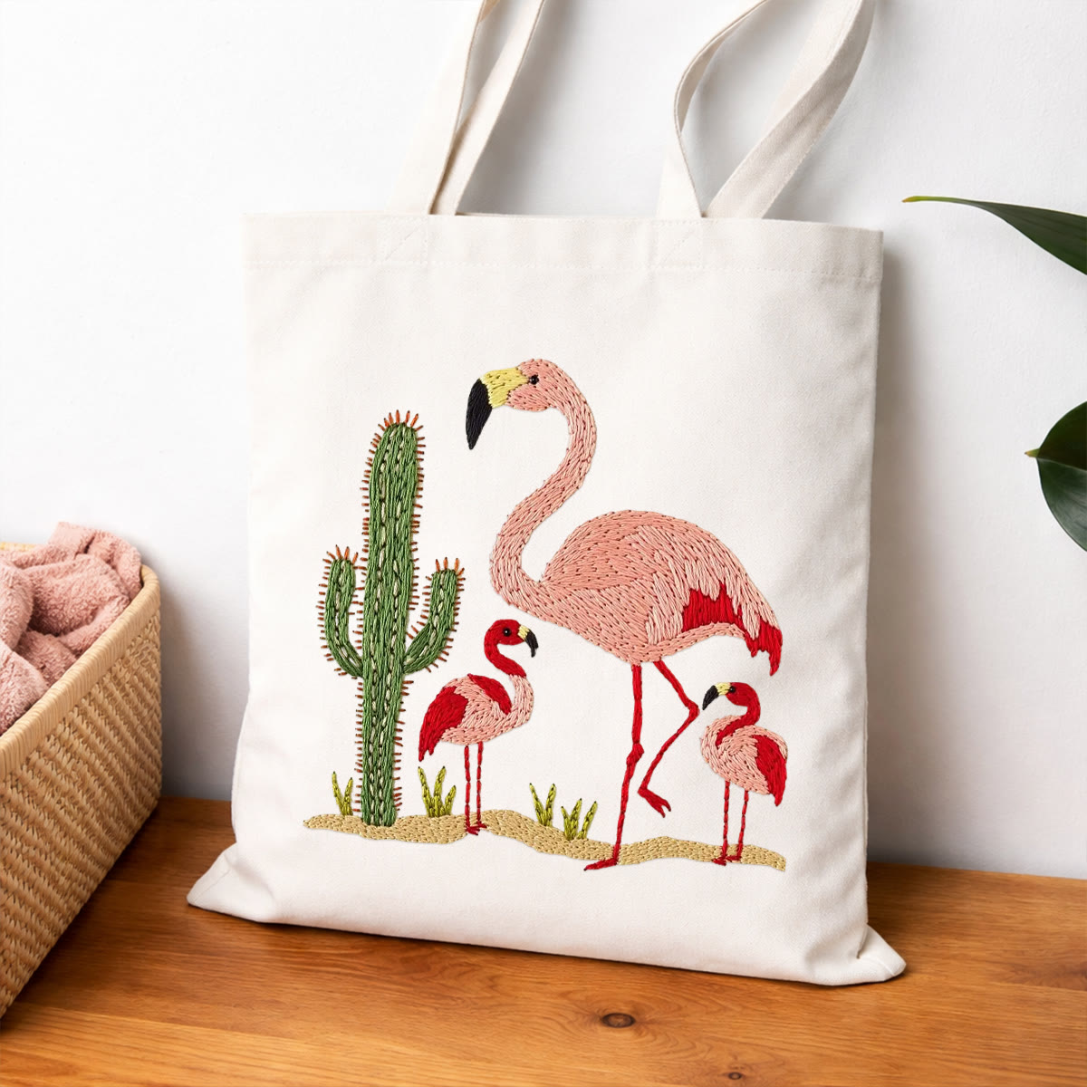 Rubbyoo Embroidery Tote Bag Kit - Elegant Flamingo | Unique Sewing Project | Aesthetic Mother's Day Gift - image 2