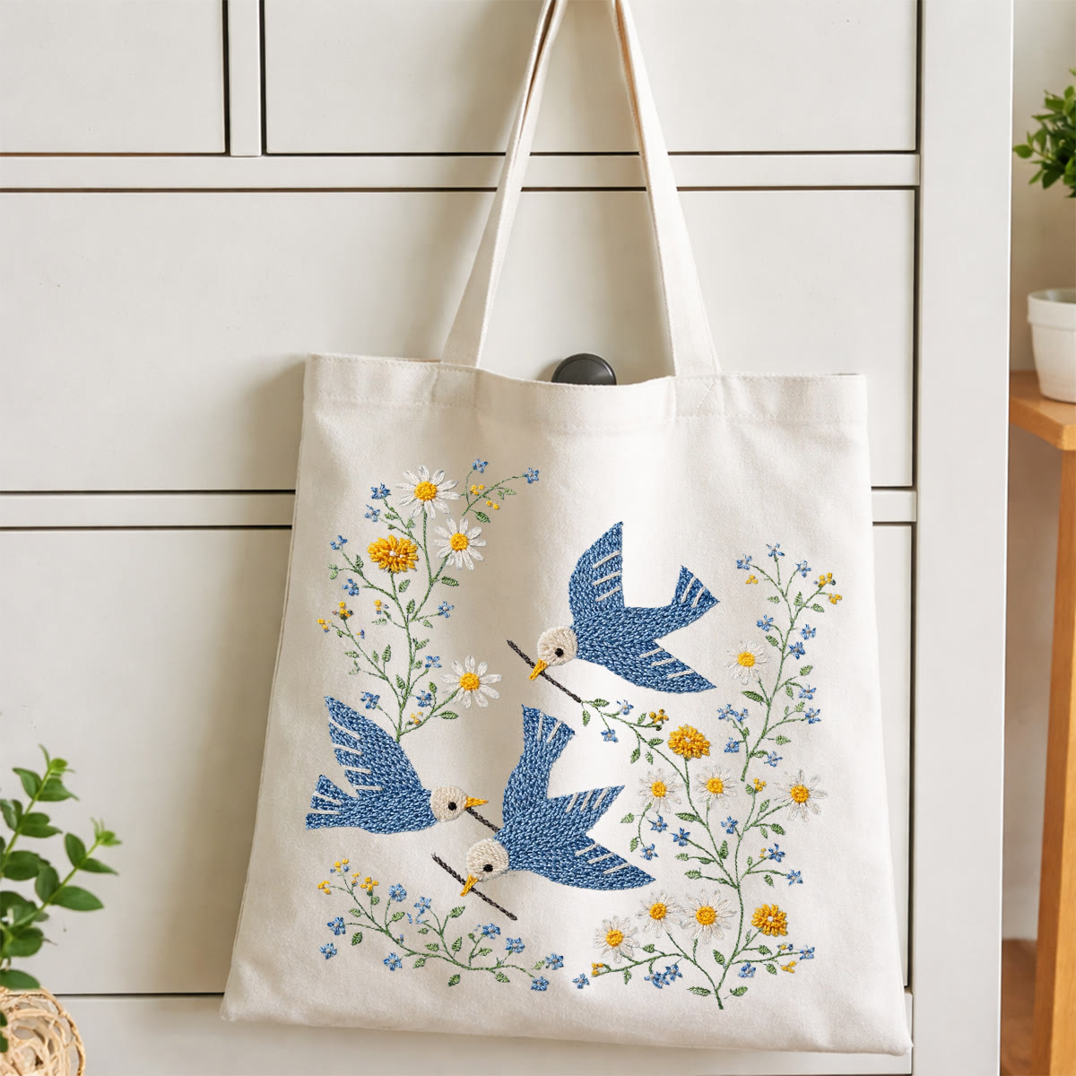 Rubbyoo Embroidery Tote Bag Kit - Bird With Daisies | Handmade Gift Idea |  Diy Craft For Her   - image 6
