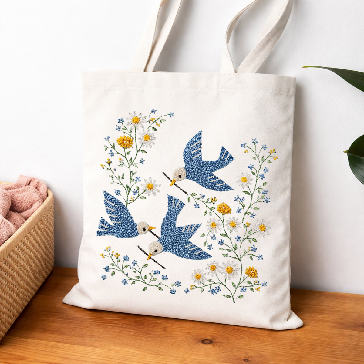 Rubbyoo Embroidery Tote Bag Kit - Bird With Daisies | Handmade Gift Idea |  Diy Craft For Her   - image 2