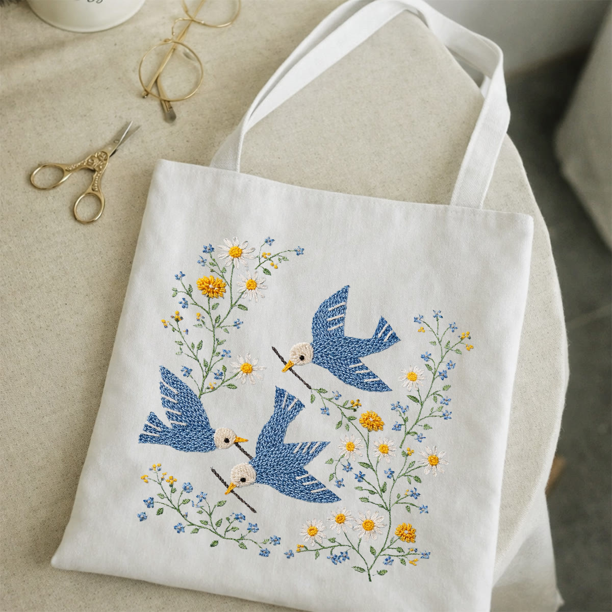 Rubbyoo Embroidery Tote Bag Kit - Bird With Daisies | Handmade Gift Idea |  Diy Craft For Her   - image 5