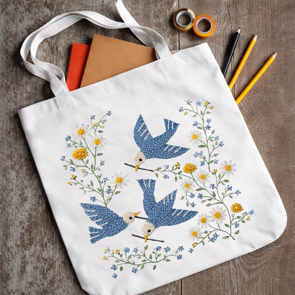 Rubbyoo Embroidery Tote Bag Kit - Bird With Daisies | Handmade Gift Idea |  Diy Craft For Her   - image 8