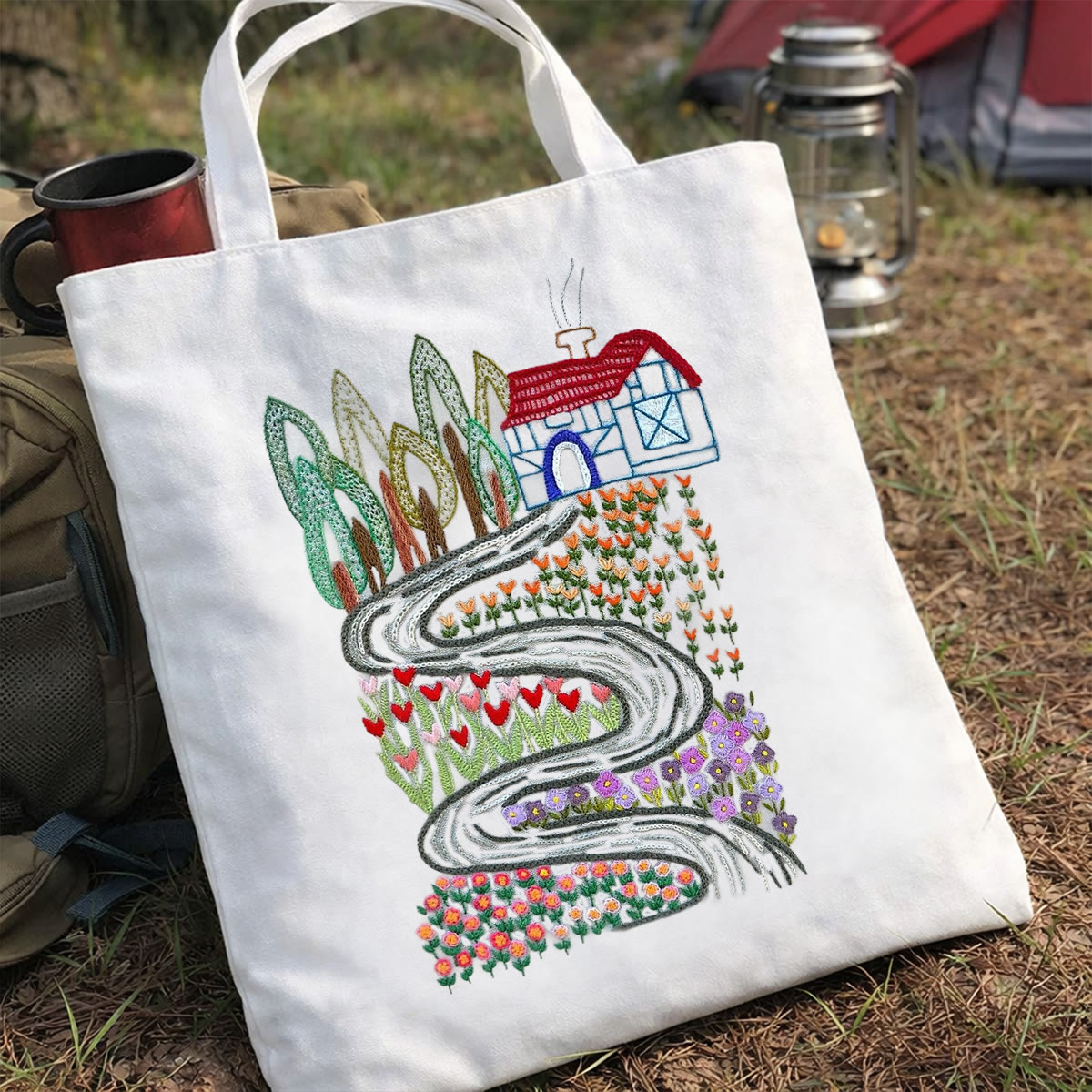 Rubbyoo Embroidery Tote Bag Kit - Country Cottage | Abundant Colour Canvas Bag | Gift For Crafters - image 3