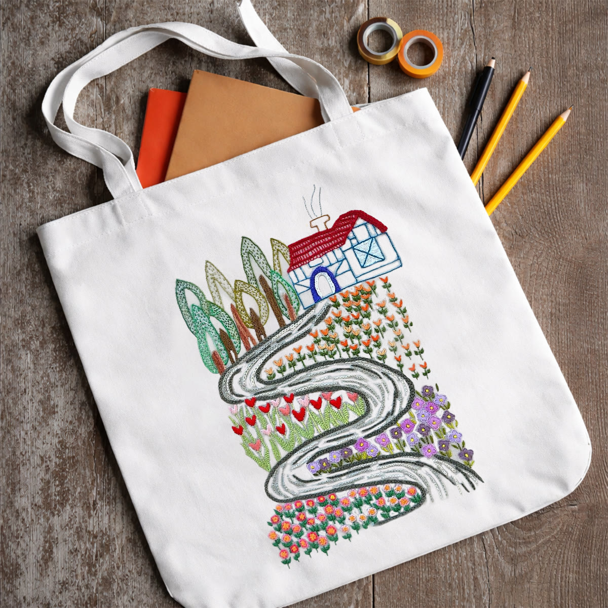 Rubbyoo Embroidery Tote Bag Kit - Country Cottage | Abundant Colour Canvas Bag | Gift For Crafters - image 8