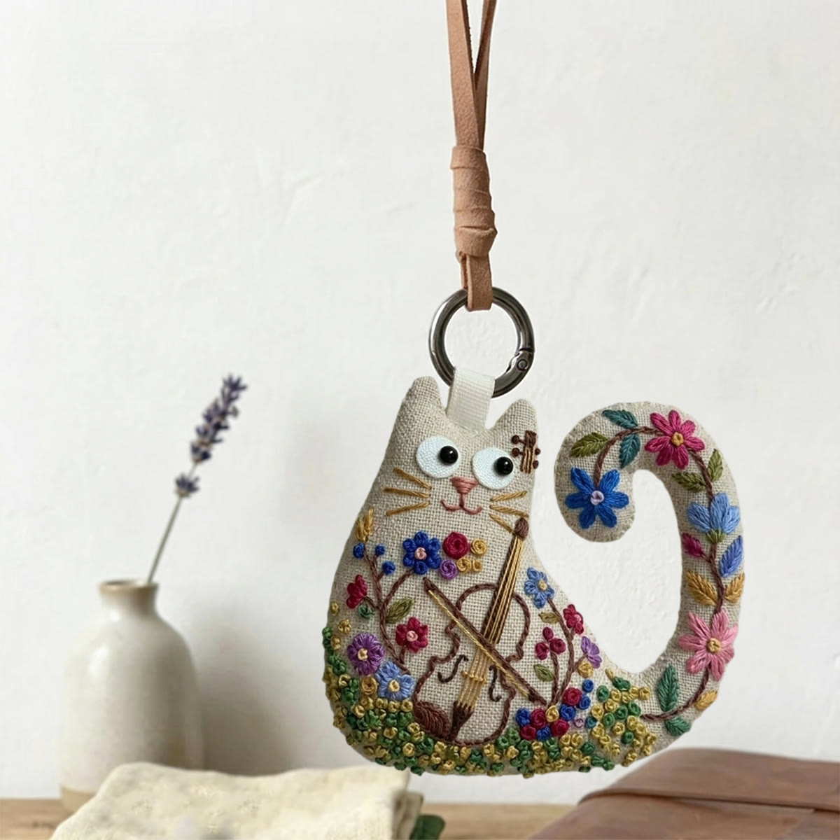 Rubbyoo Cat Embroidery Kit - Floral Violin Design | Unique Birthday Gift For Her | Artsy Wall Hanging Decor - image 5