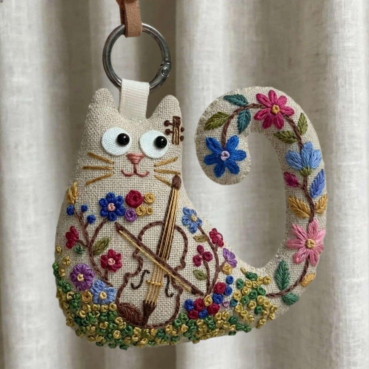 Rubbyoo Cat Embroidery Kit - Floral Violin Design | Unique Birthday Gift For Her | Artsy Wall Hanging Decor - 6 inches hoop kit - image 1