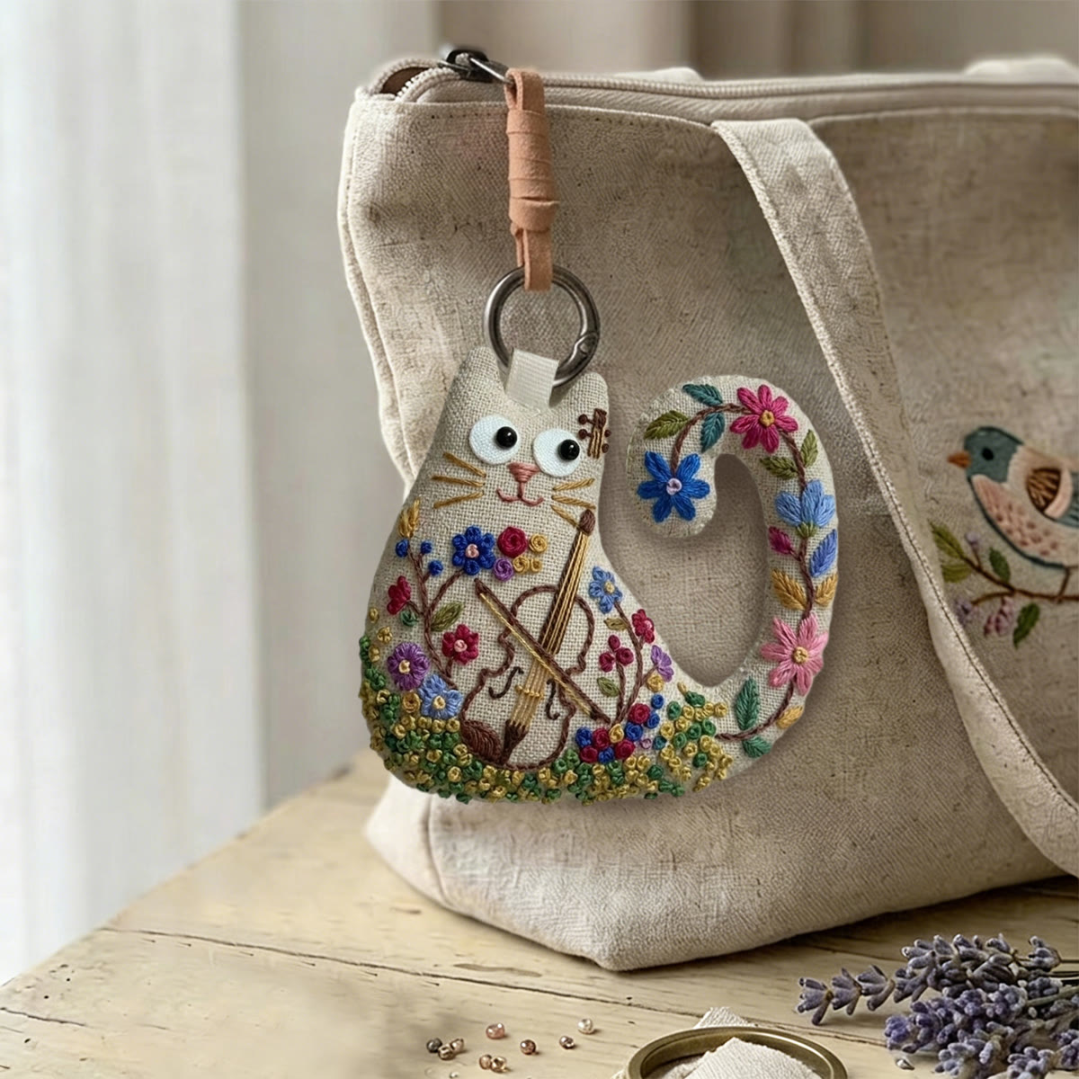 Rubbyoo Cat Embroidery Kit - Floral Violin Design | Unique Birthday Gift For Her | Artsy Wall Hanging Decor - image 4