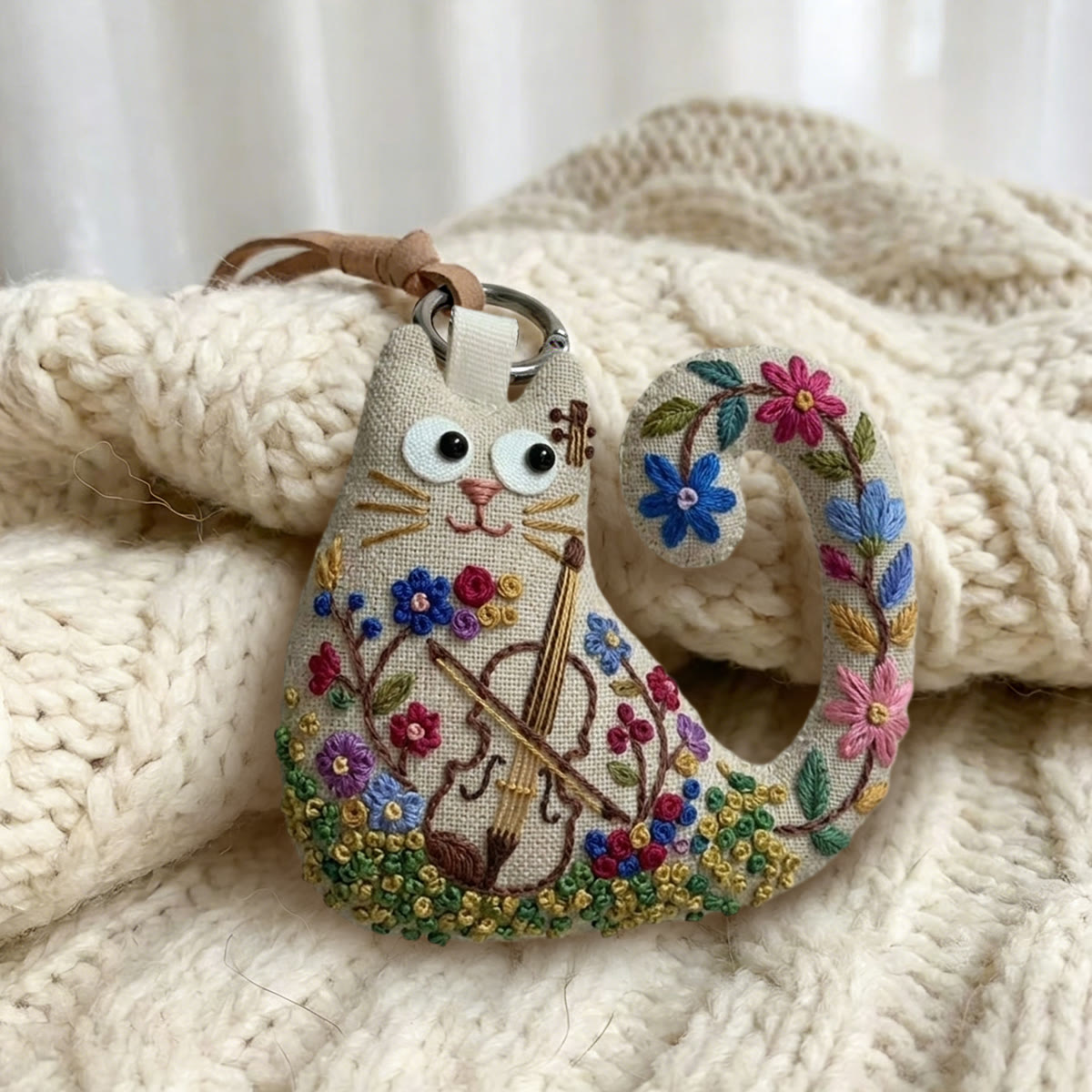 Rubbyoo Cat Embroidery Kit - Floral Violin Design | Unique Birthday Gift For Her | Artsy Wall Hanging Decor - image 2