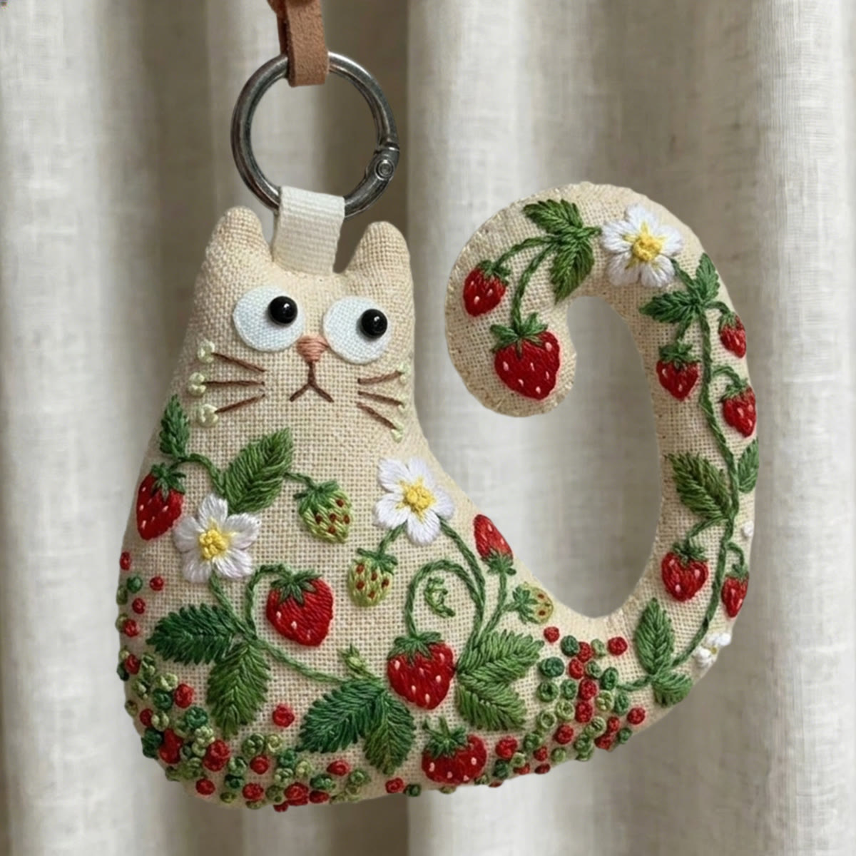 Rubbyoo Cat Embroidery Kit - Wild Strawberry Vine | Whimsical And Sweet Gift | Summer Bag Decor  - 6 inches hoop kit - image 1
