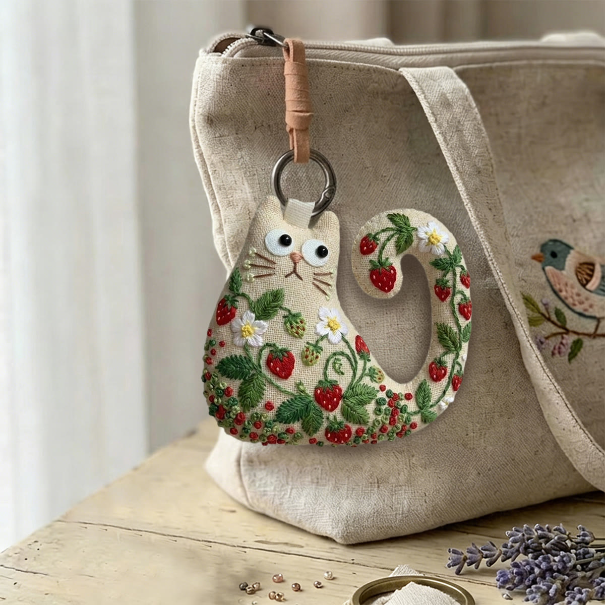 Rubbyoo Cat Embroidery Kit - Wild Strawberry Vine | Whimsical And Sweet Gift | Summer Bag Decor  - image 3