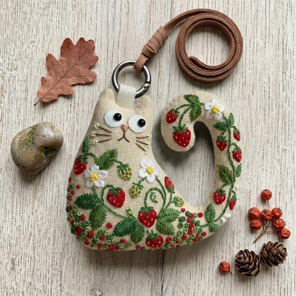 Rubbyoo Cat Embroidery Kit - Wild Strawberry Vine | Whimsical And Sweet Gift | Summer Bag Decor  - image 2