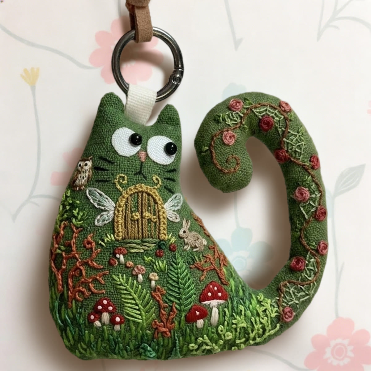Rubbyoo Cat Embroidery Kit - Fairy Door In Secret Garden | Magic Gift For Kids | Fairycore Bag Pendant - image 6