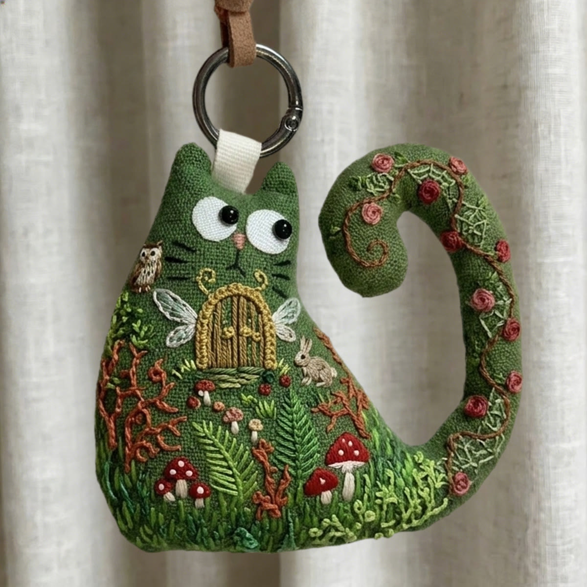 Rubbyoo Cat Embroidery Kit - Fairy Door In Secret Garden | Magic Gift For Kids | Fairycore Bag Pendant - 6 inches hoop kit - image 1