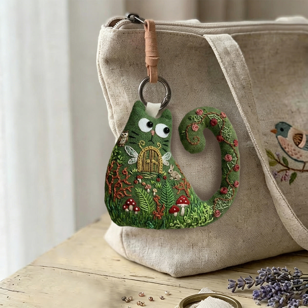 Rubbyoo Cat Embroidery Kit - Fairy Door In Secret Garden | Magic Gift For Kids | Fairycore Bag Pendant - image 3