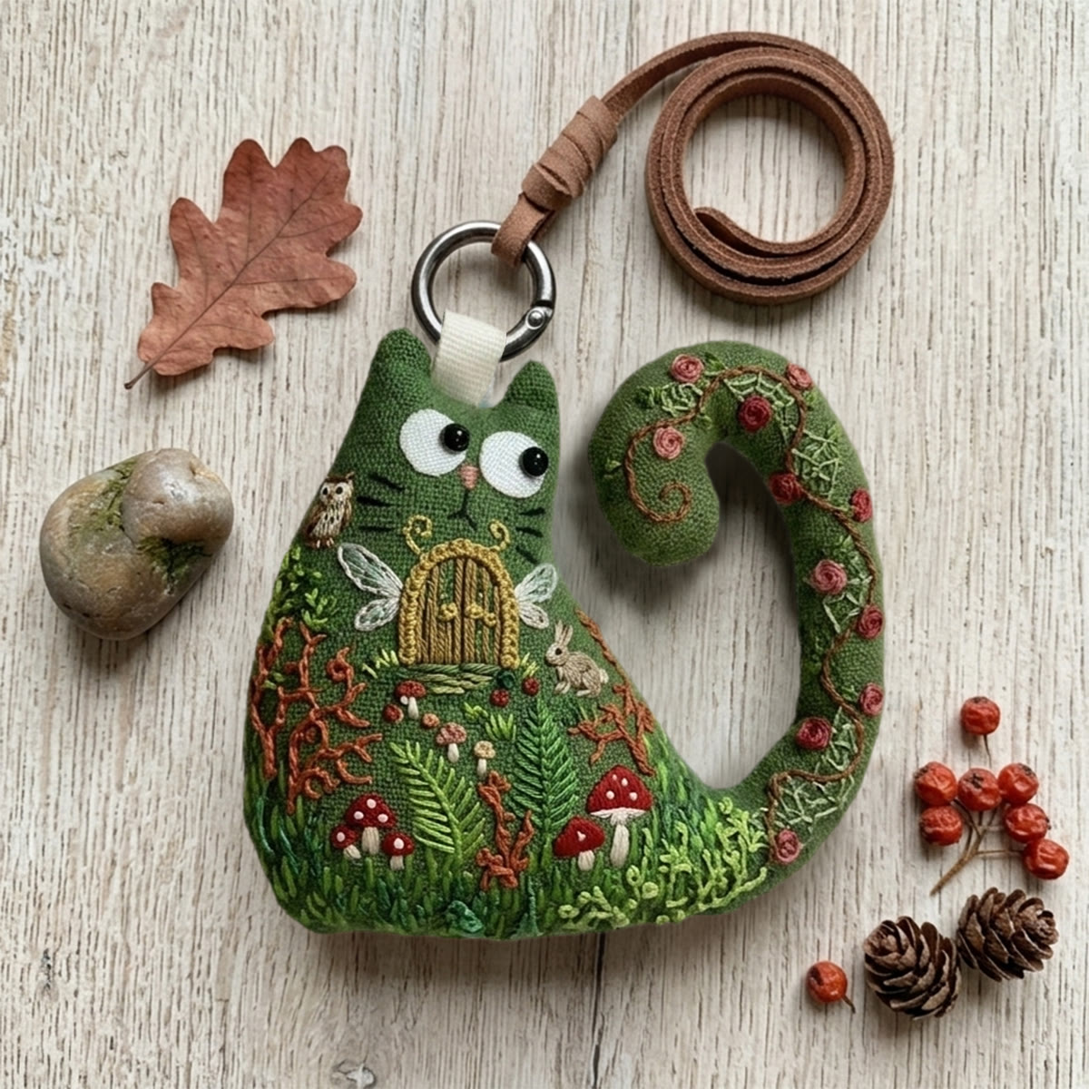 Rubbyoo Cat Embroidery Kit - Fairy Door In Secret Garden | Magic Gift For Kids | Fairycore Bag Pendant - image 2