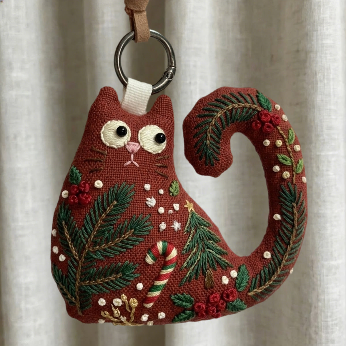 Rubbyoo Cat Embroidery Kit - Christmas Tree And Pine | Cute Gift For Her | Holiday Party Favor - 6 inches hoop kit - image 1