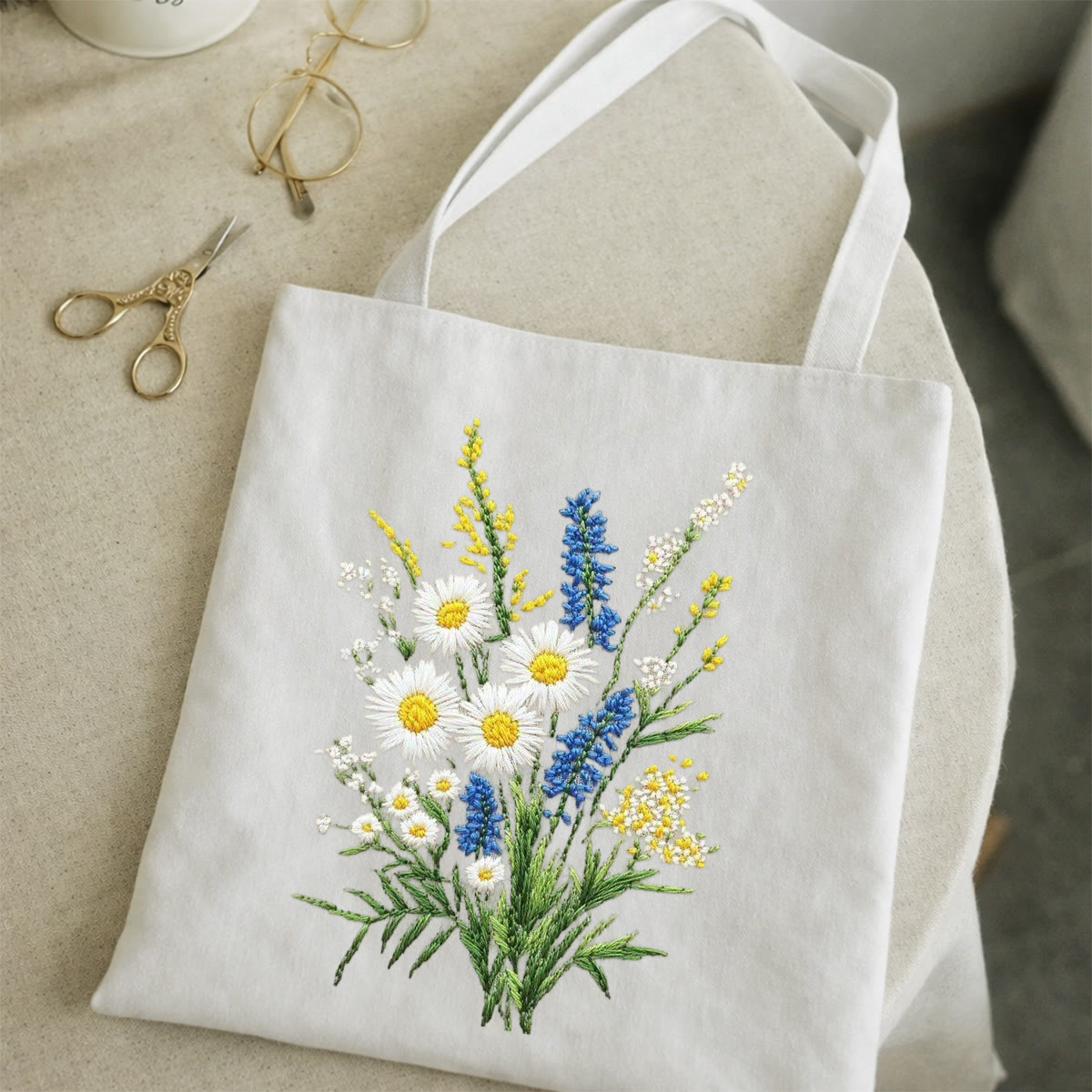 Rubbyoo Embroidery Tote Bag Kit - Little Daisies | Diy Craft Gift | Handmade Shoulder Bag - image 3