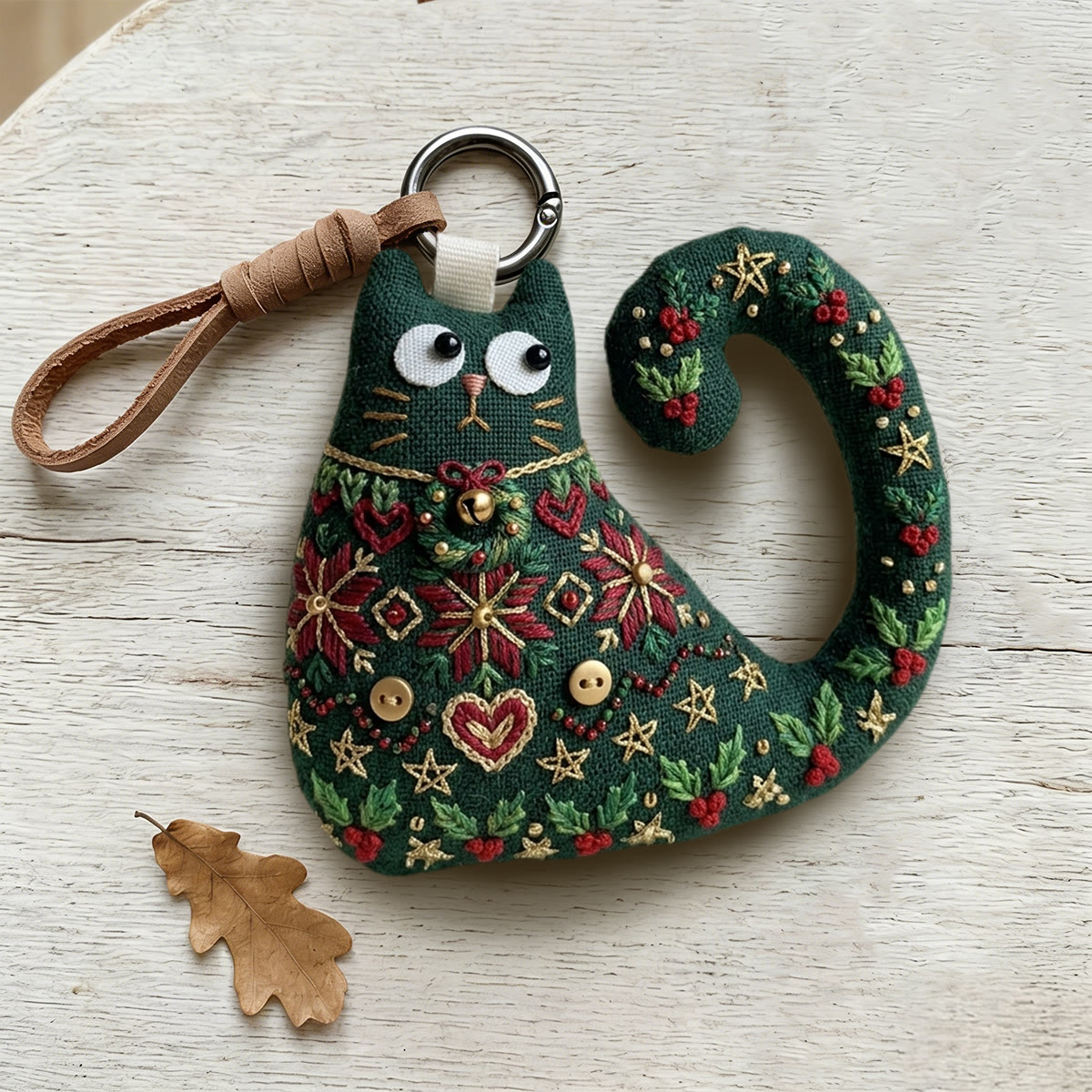 Rubbyoo Cat Embroidery Kit - Holly And Berries | Elegant Gift For Moms | Auto Rearview Mirror Charm - image 8