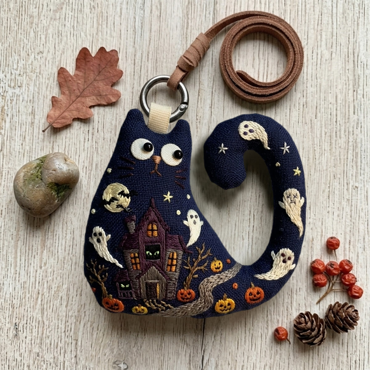 Rubbyoo Cat Embroidery Kit - Haunted House | Unique Handmade Keepsake | Creepy Cute Bag Charm - image 2