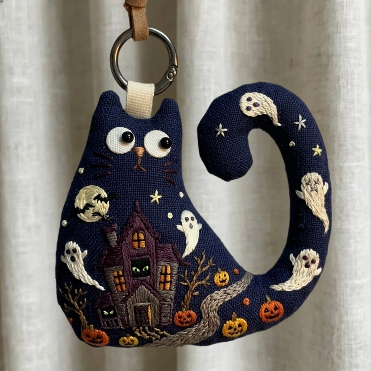 Rubbyoo Cat Embroidery Kit - Haunted House | Unique Handmade Keepsake | Creepy Cute Bag Charm - 6 inches hoop kit - image 1