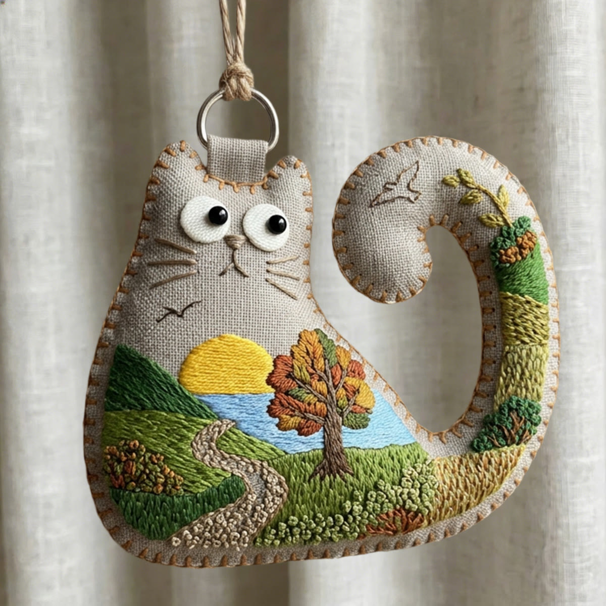 Rubbyoo Cat Embroidery Kit - Rolling Hills And Fields | Gift For Nature Lovers | Wall Gallery Accent - 6 inches hoop kit - image 1
