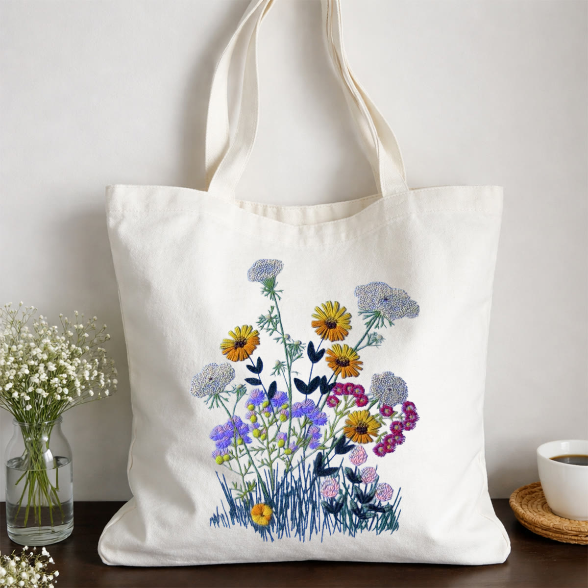 Rubbyoo Embroidery Tote Bag Kit - Spring Wildflower| Colorful Floral Artwork | Accessories Bag For Beginners - image 1