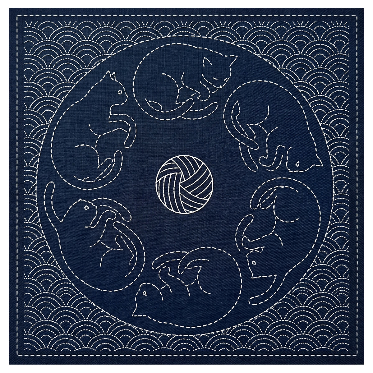 Rubbyoo Sashiko Embroidery Kit - Cats In A Circle Arrangement | Mothe′s Day Artisan Gift | Modern Nursery Decor - 20*20cm - image 1
