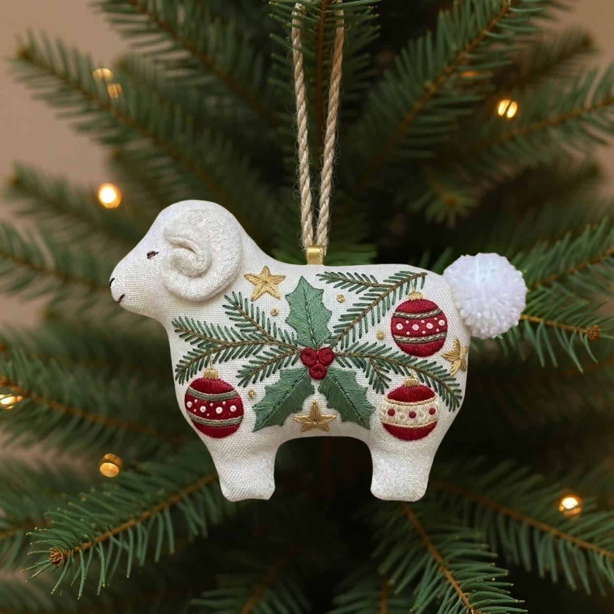 Rubbyoo Lamb-shaped Embroidery Kit - Christmas Baubles | Holiday Home Decor | Perfect Craft For Handmade Lovers  - 6 inches hoop kit - image 1