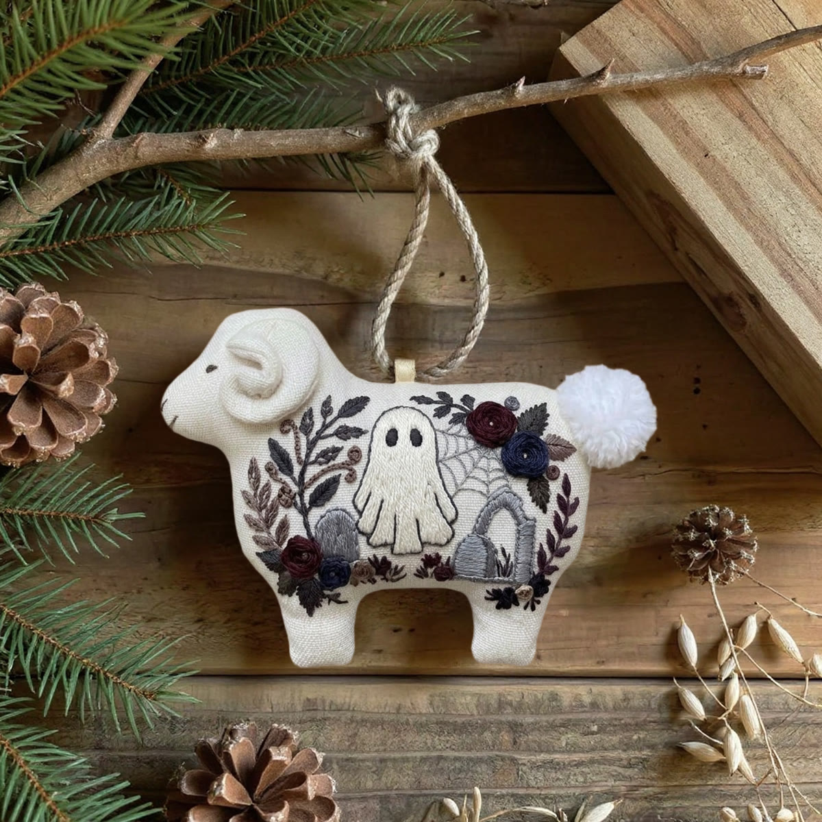 Rubbyoo Lamb-shaped Embroidery Kit - Whimsical Ghost | Spooky Hanging Ornament | Unique Handmade Collection  - image 4