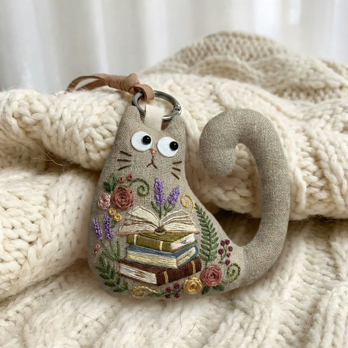 Rubbyoo Cat Embroidery Kit - Vintage Books Illustration | Small Meaningful Gift | Floral Handmade Ornament - image 2