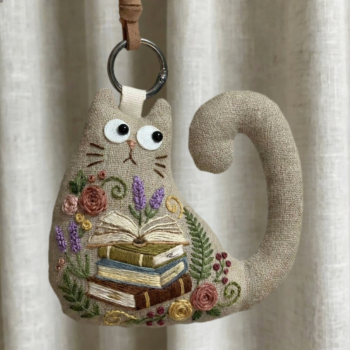 Rubbyoo Cat Embroidery Kit - Vintage Books Illustration | Small Meaningful Gift | Floral Handmade Ornament - 6 inches hoop kit - image 1