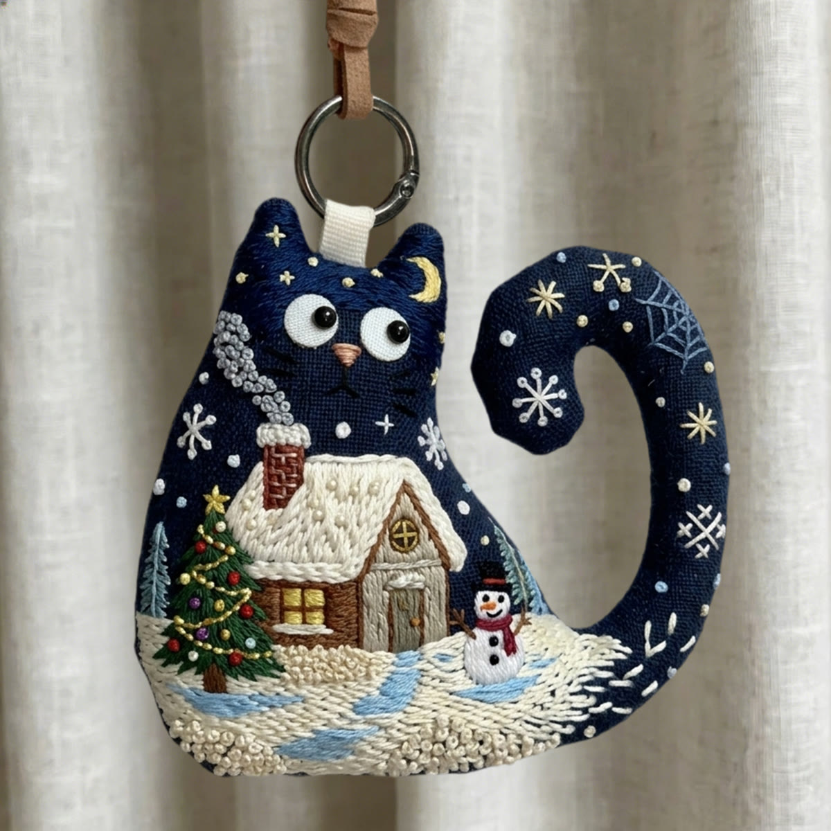 Rubbyoo Cat Embroidery Kit - Log Cabin In Snowy Night | Unique Gift For Crafters | Window Hanging Decor - 6 inches hoop kit - image 1