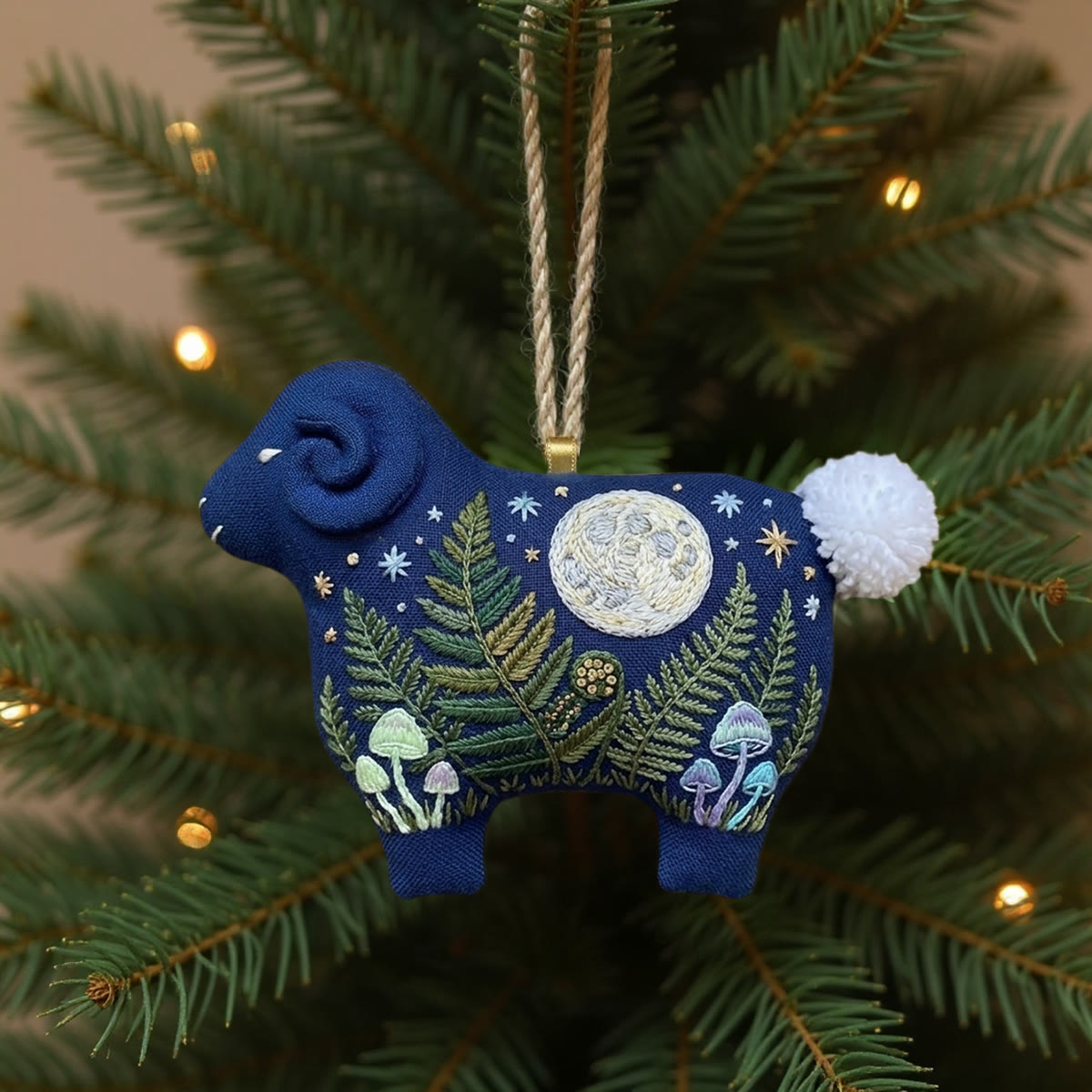 Rubbyoo Lamb-shaped Embroidery Kit - Midnight Fern |  Special Room Hanging | Diy Craft Set For Beginners - 6 inches hoop kit - image 1