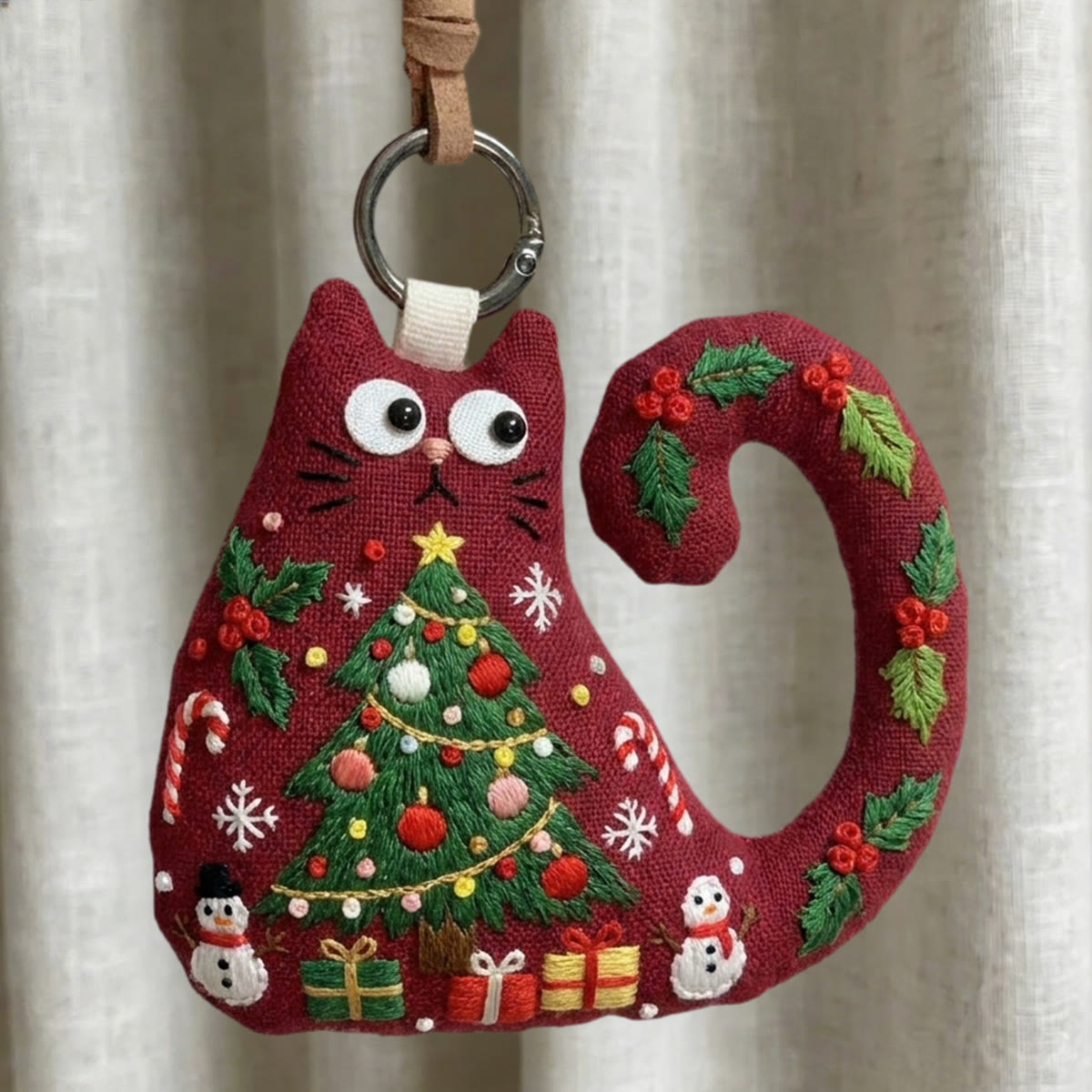 Rubbyoo Cat Embroidery Kit - Christmas Tree With Ornaments | Folk Art Needlepoint Keepsake | Whimsical Holiday Charm - 6 inches hoop kit - image 1