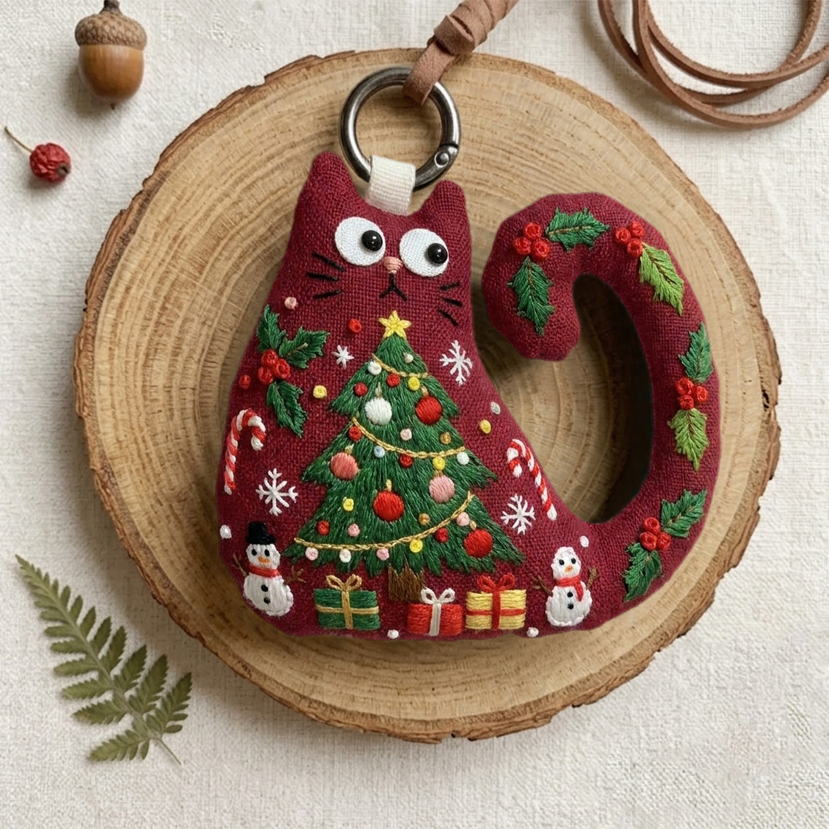 Rubbyoo Cat Embroidery Kit - Christmas Tree With Ornaments | Folk Art Needlepoint Keepsake | Whimsical Holiday Charm - image 4