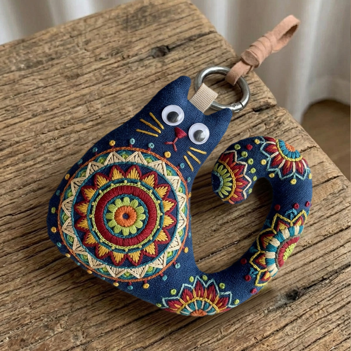 Rubbyoo Cat Embroidery Kit - Floral Mandala | Vibrant Gift For Her | Boho Bag Charm - image 8