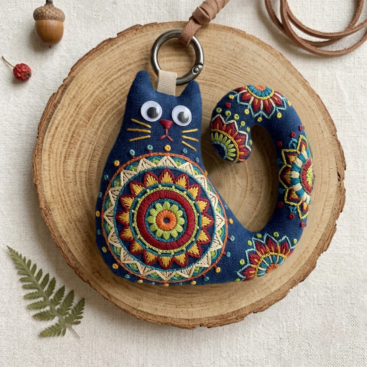 Rubbyoo Cat Embroidery Kit - Floral Mandala | Vibrant Gift For Her | Boho Bag Charm - image 4